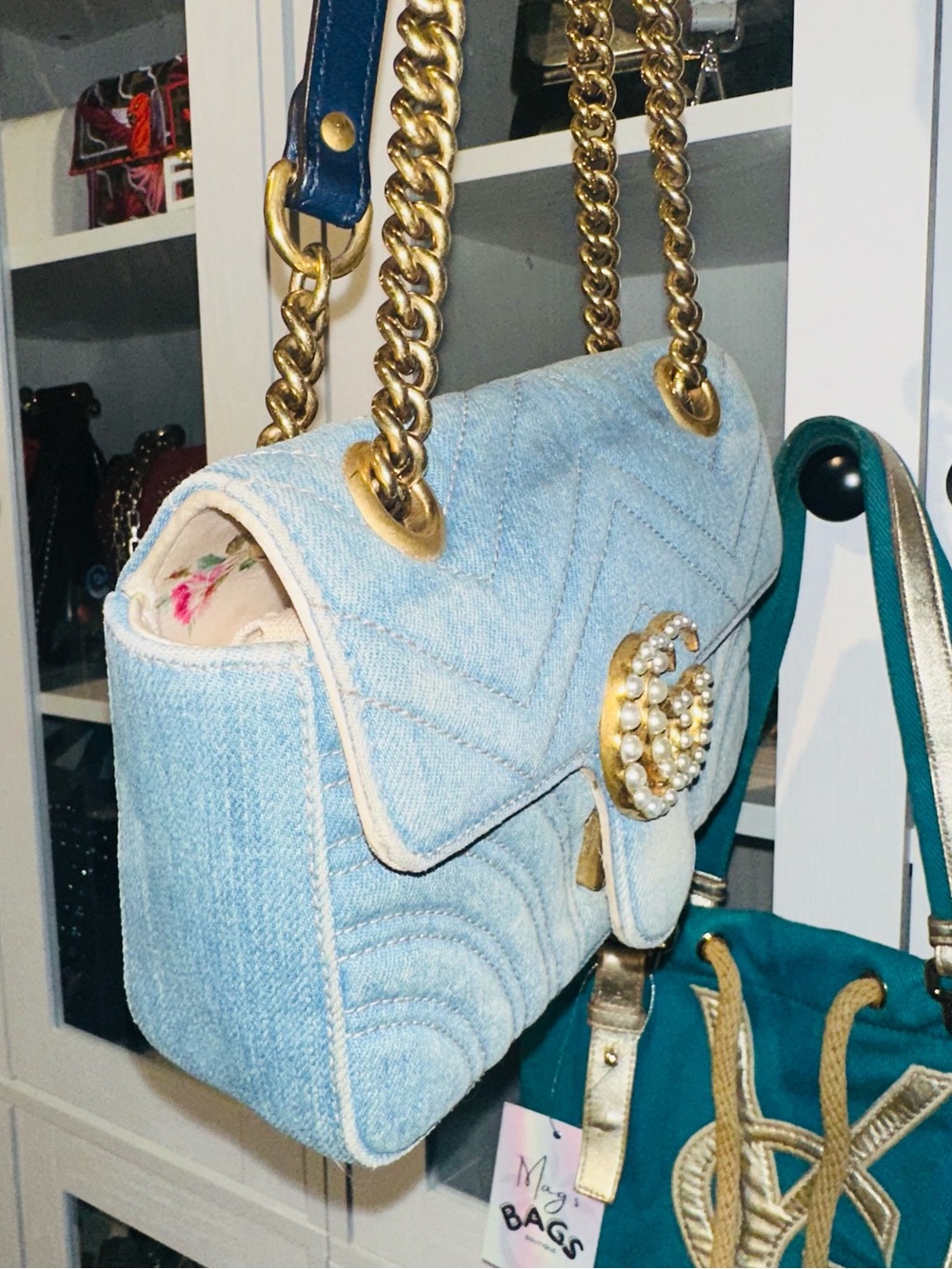 Gucci: Denim GG Pearl Marmont Quilted Matelasse Limited Edition Crossbody - Picture 10 of 16
